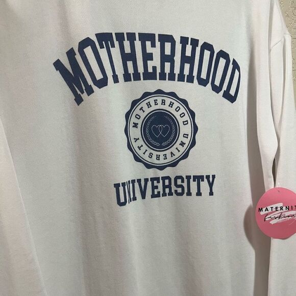 New Maternity Varsity University Sweatshirt Med White Navy Pullover Crewneck - Picture 3 of 6